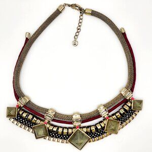 Holst + Lee for Loft Goldtone Cord Mesh Statement Necklace in Box